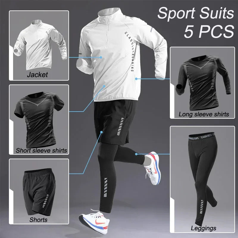 Men's Quick Dry Sport 1-5 PCS Set Workout Suit Fitness Running Sports