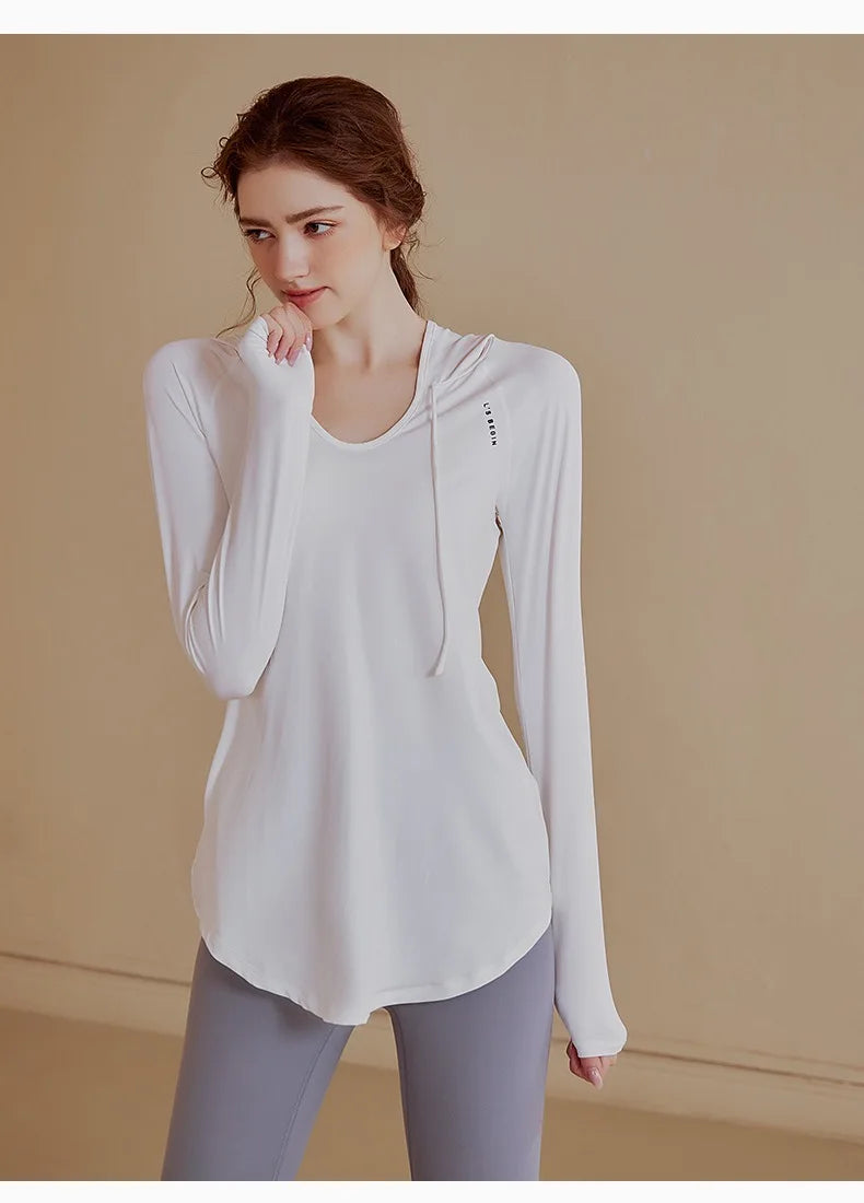 Women's Yoga Clothing Sports Casual Loose Cover Shirt, Long Sleeved