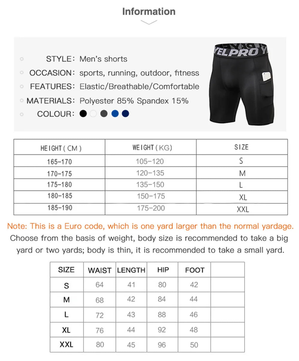 Sports Shorts Men Compression Running Shorts With Pocket Quick Dry Workout Gym Shorts Fitness Sport Leggings for Men