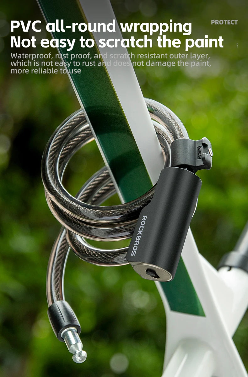 ROCKBROS Bicycle Lock Portable Anti-theft Bike Cable Lock with Keys Zinc Alloy