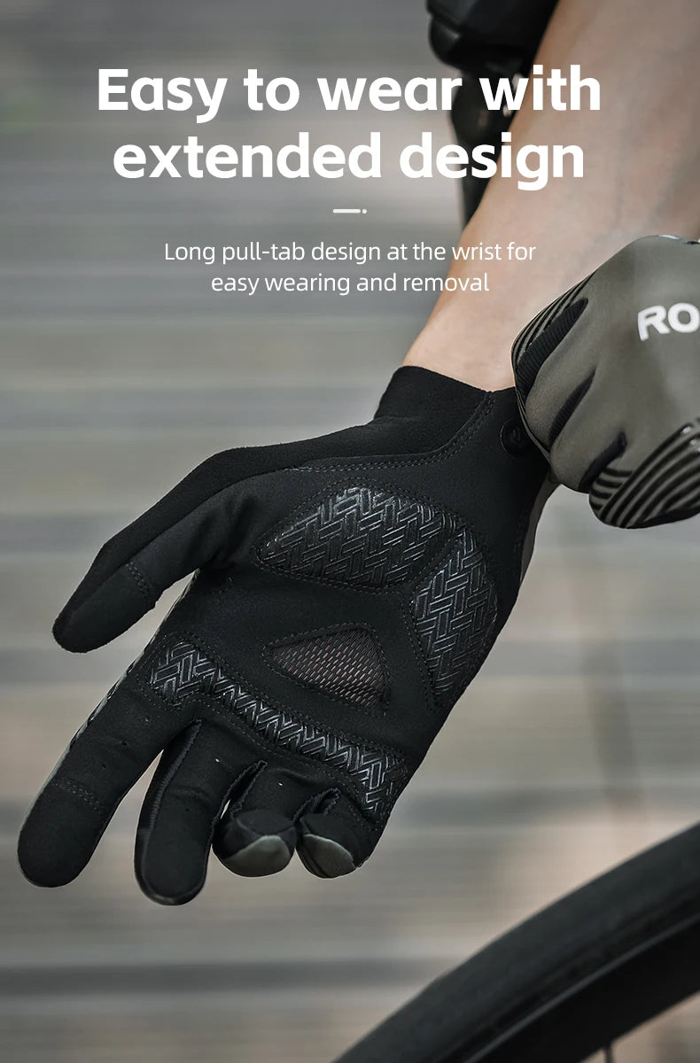 ROCKBROS Mens Full Finger Cycling Gloves Breathable Non-slip Touch Screen - Fuzzy Sports