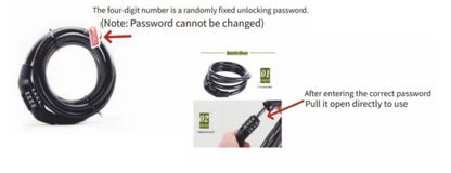 Anti-Theft Bicycle Combination Lock - Strong Steel Cable, Drill-Resistant, Scratch-Proof - Secure Your Bike with Ease