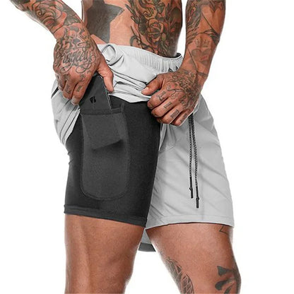 Mens Sportswear Shorts Double-Layer Running Shorts 2 In 1 Bottoms
