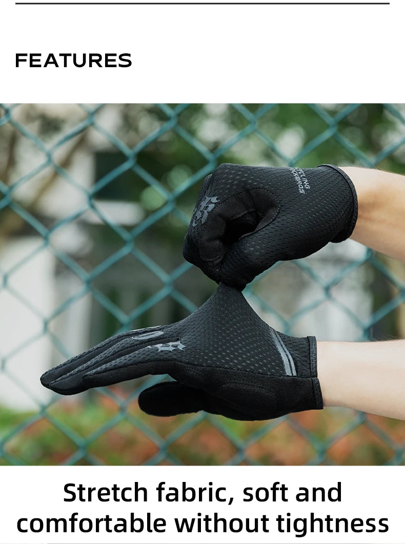 ROCKBROS Mens Full Finger Cycling Gloves Breathable Non-slip Touch Screen - Fuzzy Sports