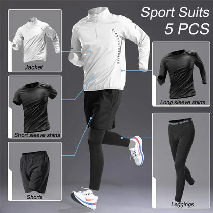 Men's Quick Dry Sport 1-5 PCS Set Workout Suit Fitness Running Sports