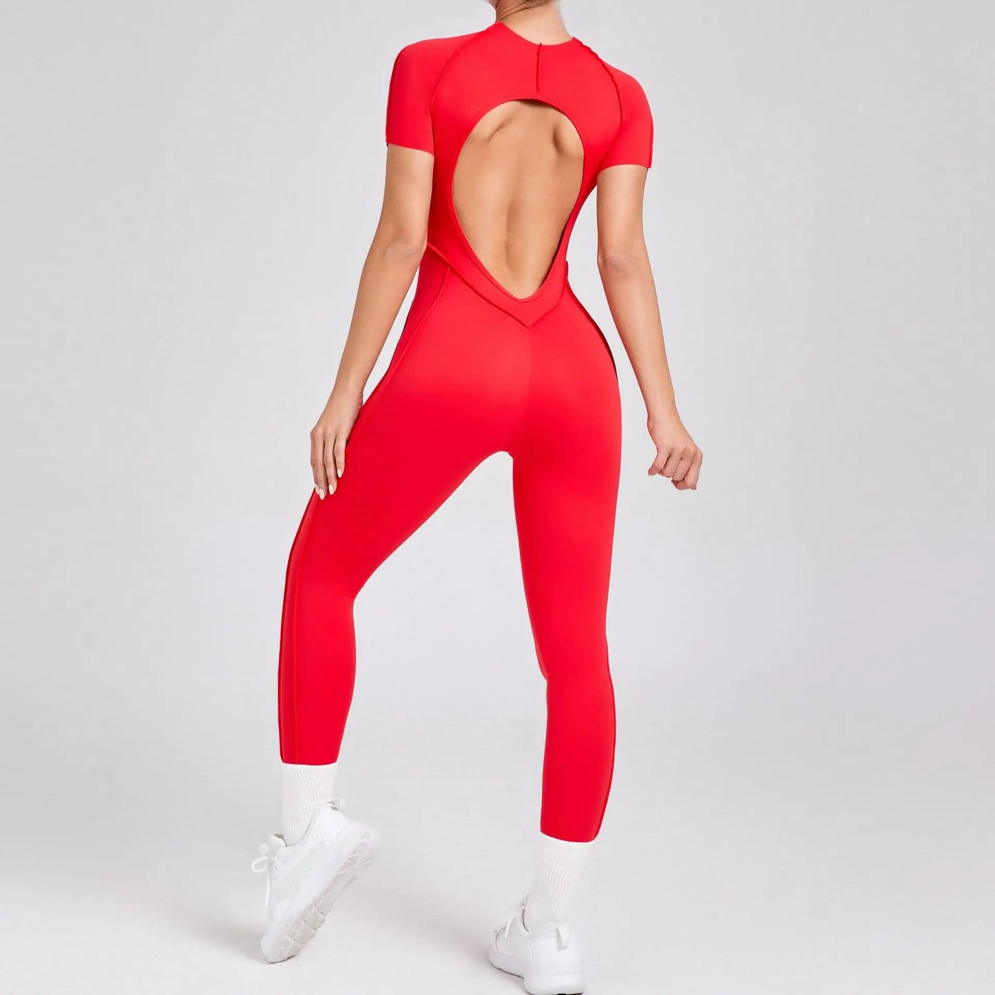 New Women's One-piece chest pad Yoga Jumpsuit leggings Short sleeve Backless