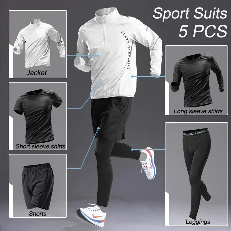 Men's Quick Dry Sport 1-5 PCS Set Workout Suit Fitness Running Sports