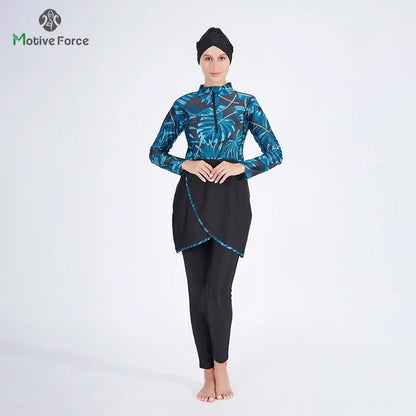 3PCS Muslim Swimwear Women Long Sleeve Swimsuit Muslimah Swimming Burkini Turban Pants maillots de bains musulmans maillot femme