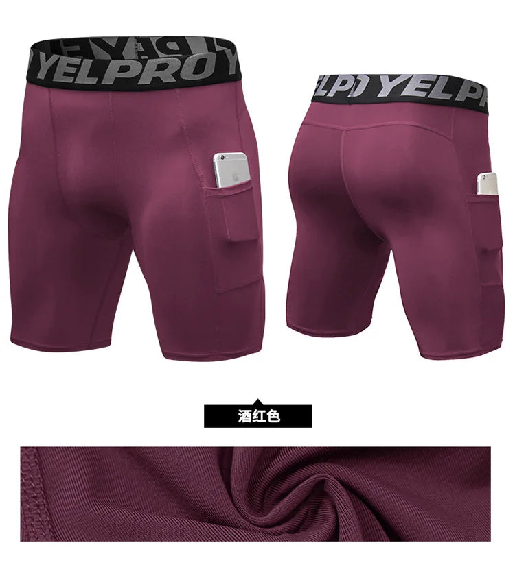 Sports Shorts Men Compression Running Shorts With Pocket Quick Dry Workout Gym Shorts Fitness Sport Leggings for Men