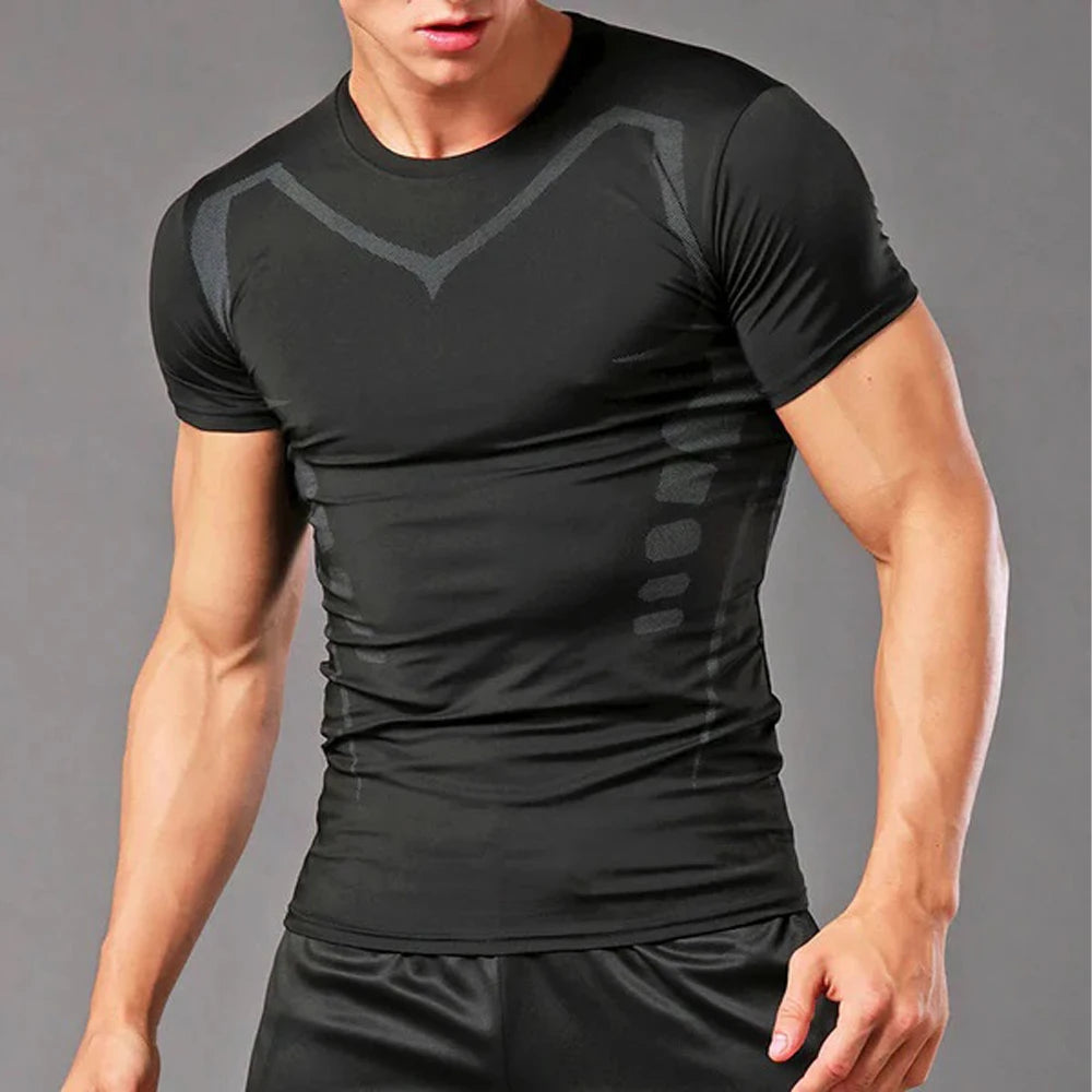 Men's Compression Shirt Short Sleeve Quick Dry Top - Fuzzy Sports