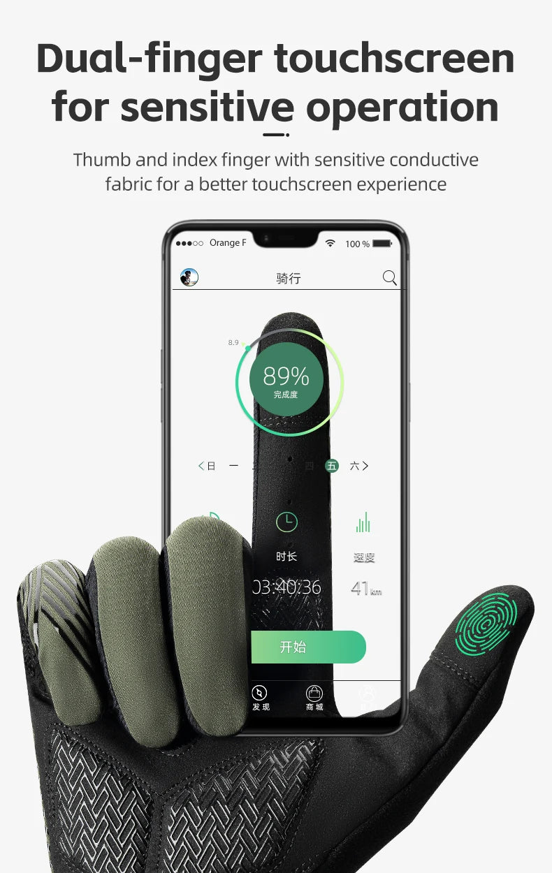 ROCKBROS Mens Full Finger Cycling Gloves Breathable Non-slip Touch Screen - Fuzzy Sports