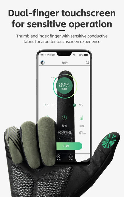 ROCKBROS Mens Full Finger Cycling Gloves Breathable Non-slip Touch Screen - Fuzzy Sports