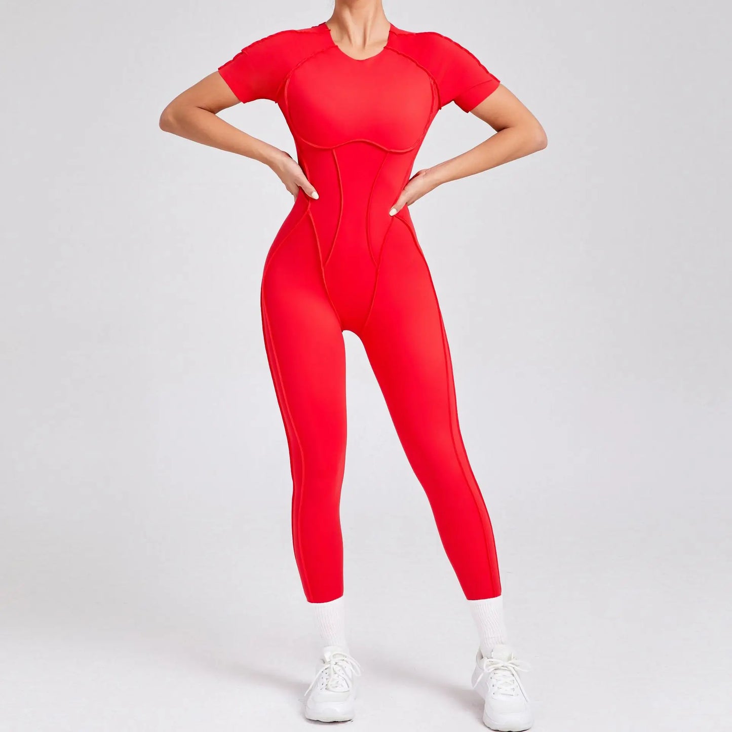 New Women's One-piece chest pad Yoga Jumpsuit leggings Short sleeve Backless