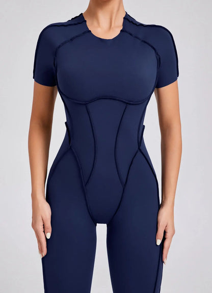 New Women's One-piece chest pad Yoga Jumpsuit leggings Short sleeve Backless