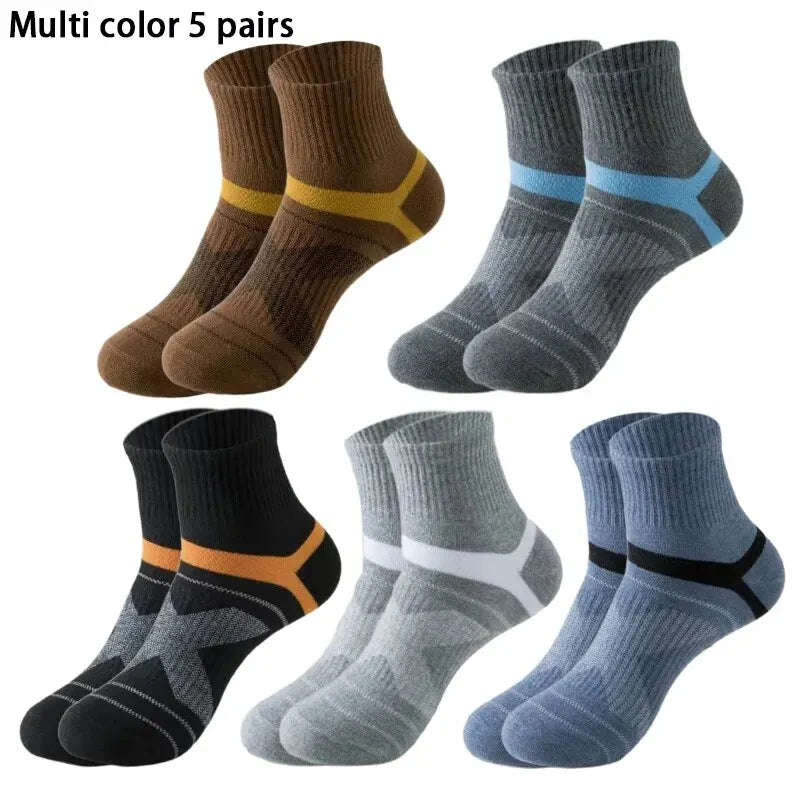 5 Pairs of MEN'S Sports Cotton Socks, Sweat Wicking and Breathable - Fuzzy Sports