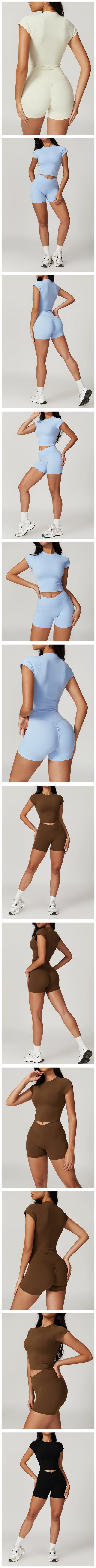 Women Sportswear Yoga Set 2PCS Sport Suit Gym Workout Clothes Short Sleeve Gym Crop Top High Waist Leggings Fitness Sports Wear - Fuzzy Sports