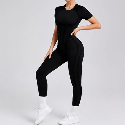 New Women's One-piece chest pad Yoga Jumpsuit leggings Short sleeve Backless