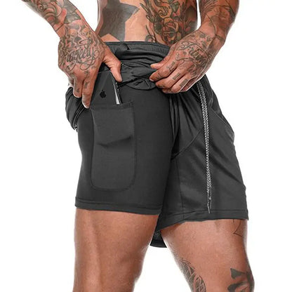 Mens Sportswear Shorts Double-Layer Running Shorts 2 In 1 Bottoms