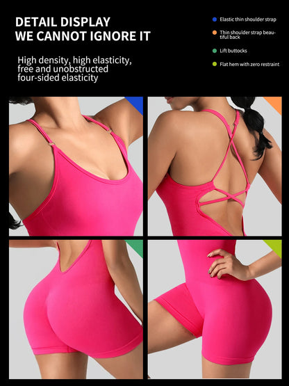 Womens One-Piece Yoga Jumpsuit Short Sportswear Gym Clothing