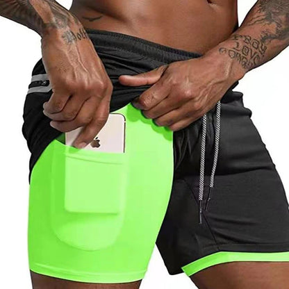 Mens Sportswear Shorts Double-Layer Running Shorts 2 In 1 Bottoms