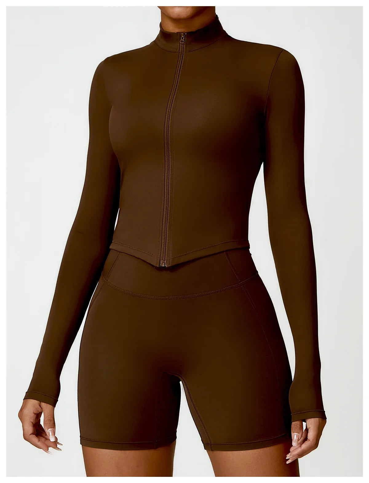 Women's Outdoor Running Fitness Wear Set Long sleeved Single Piece Top And Shorts - Fuzzy Sports