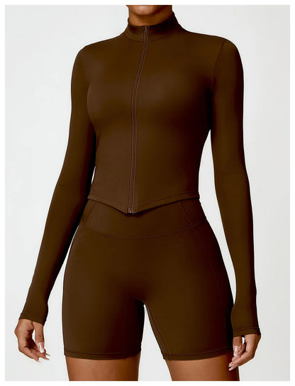 Women's Outdoor Running Fitness Wear Set Long sleeved Single Piece Top And Shorts - Fuzzy Sports