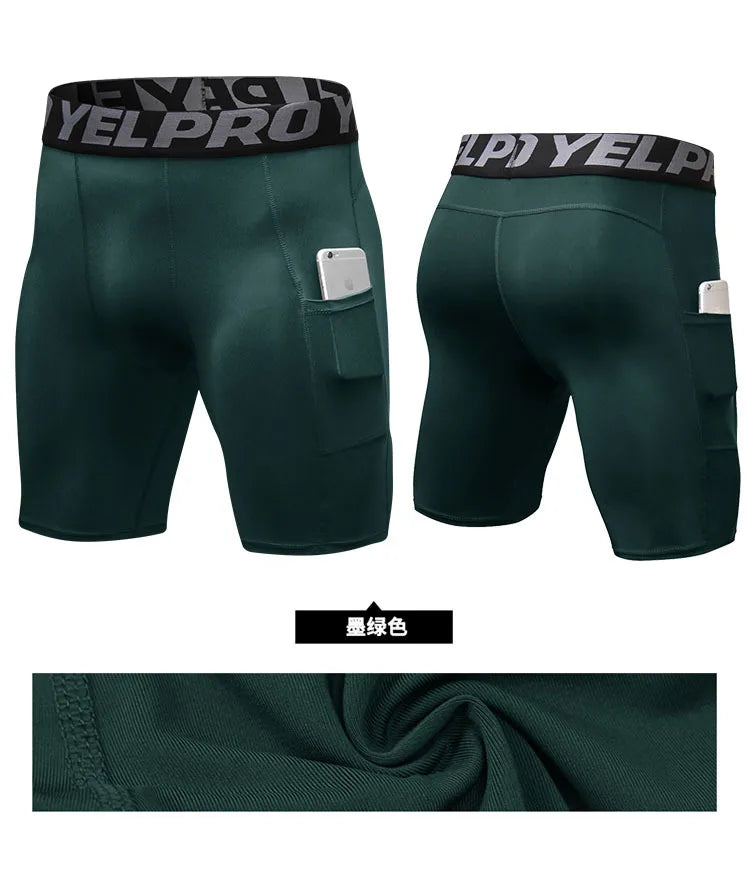 Sports Shorts Men Compression Running Shorts With Pocket Quick Dry Workout Gym Shorts Fitness Sport Leggings for Men
