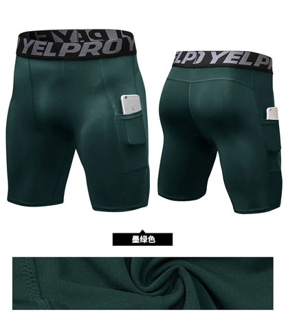 Sports Shorts Men Compression Running Shorts With Pocket Quick Dry Workout Gym Shorts Fitness Sport Leggings for Men