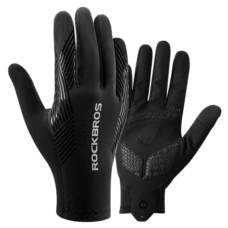 ROCKBROS Mens Full Finger Cycling Gloves Breathable Non-slip Touch Screen - Fuzzy Sports