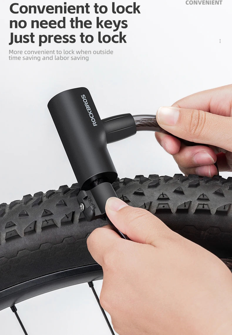 ROCKBROS Bicycle Lock Portable Anti-theft Bike Cable Lock with Keys Zinc Alloy