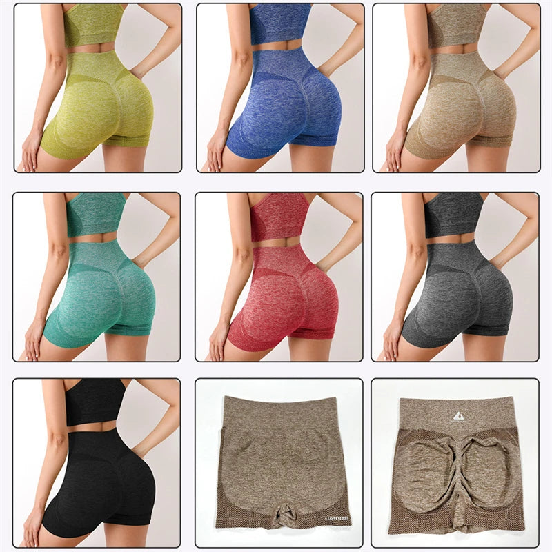 2PCS Seamless Women Yoga Set Workout Sportswear Gym Clothing Fitness Long Sleeve Crop Top High Waist Shorts Sports Suit - Fuzzy Sports
