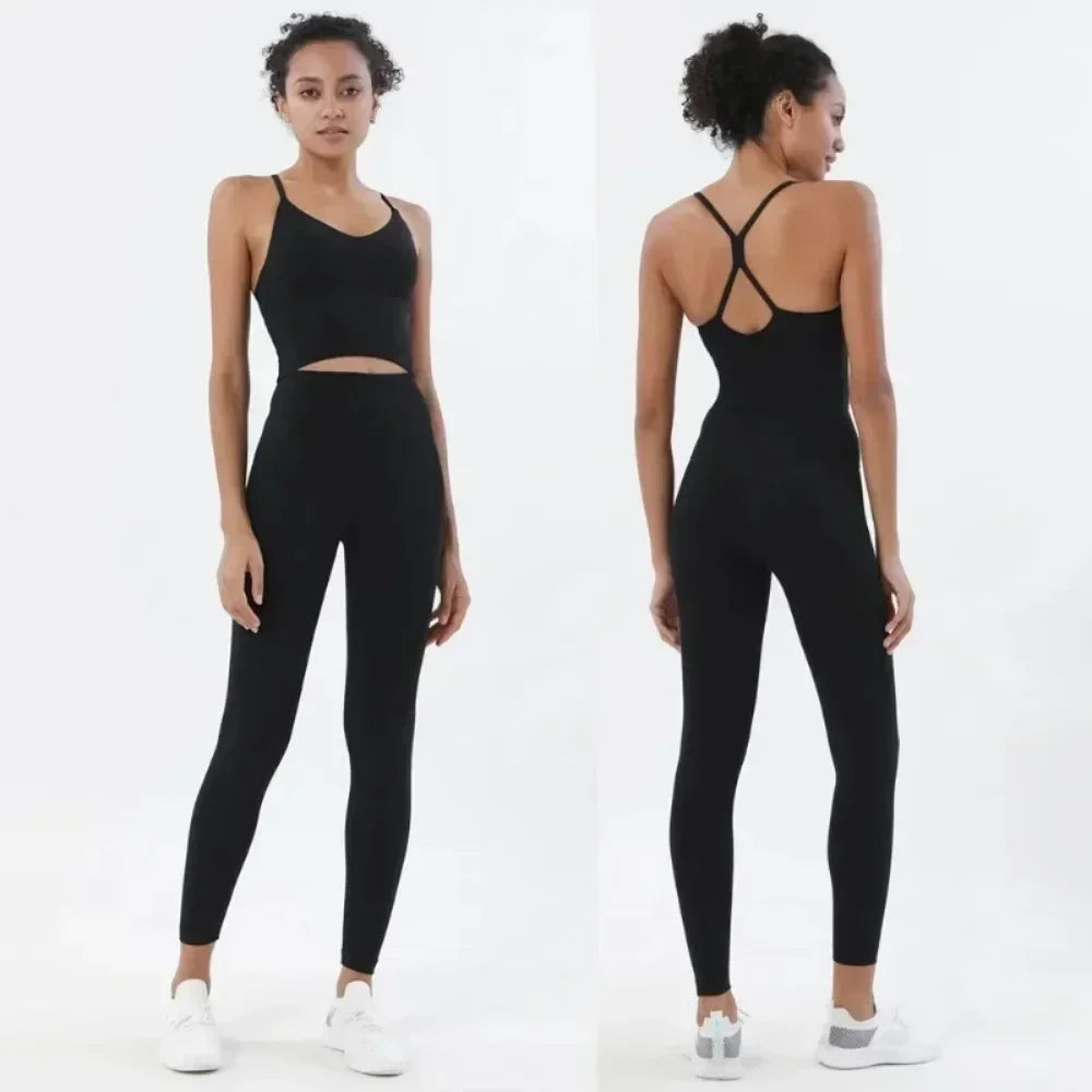 Womens Two Piece Gym Sports Crop Top and Leggings Outfit Nude Feel - Fuzzy Sports