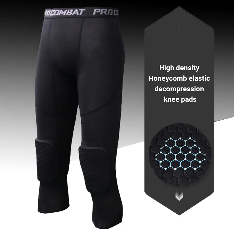 Men's Sports 3/4 Cropped Pants Padded Compression Leggings - Fuzzy Sports