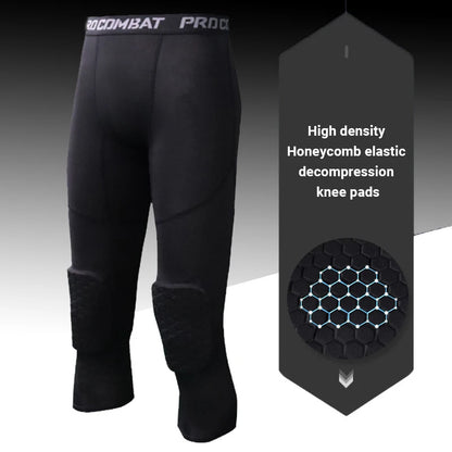 Men's Sports 3/4 Cropped Pants Padded Compression Leggings - Fuzzy Sports