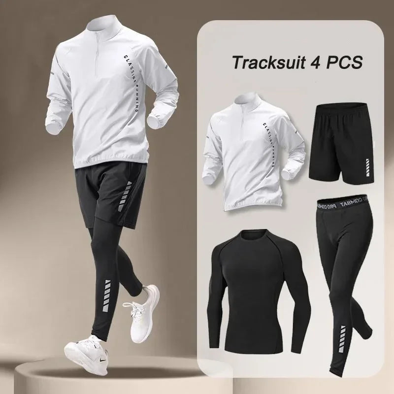 Sport 1-5 PCS Sets Workout Men's Quick Dry Jacket Suit Fitness Running Sets Sports Jogging Pants Workout Sportswear Track Suit