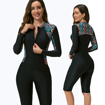 Women One-piece Short Leg Swimsuit Long Sleeved