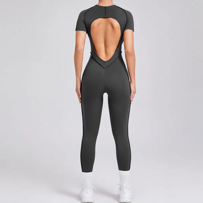 New Women's One-piece chest pad Yoga Jumpsuit leggings Short sleeve Backless
