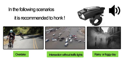 4 Mode USB Bike Light Lamp Bicycle Computer 3 Mode Horn Flashlight Cycle Bike Speedometer Led Front Lights Cycling Headlight - Fuzzy Sports