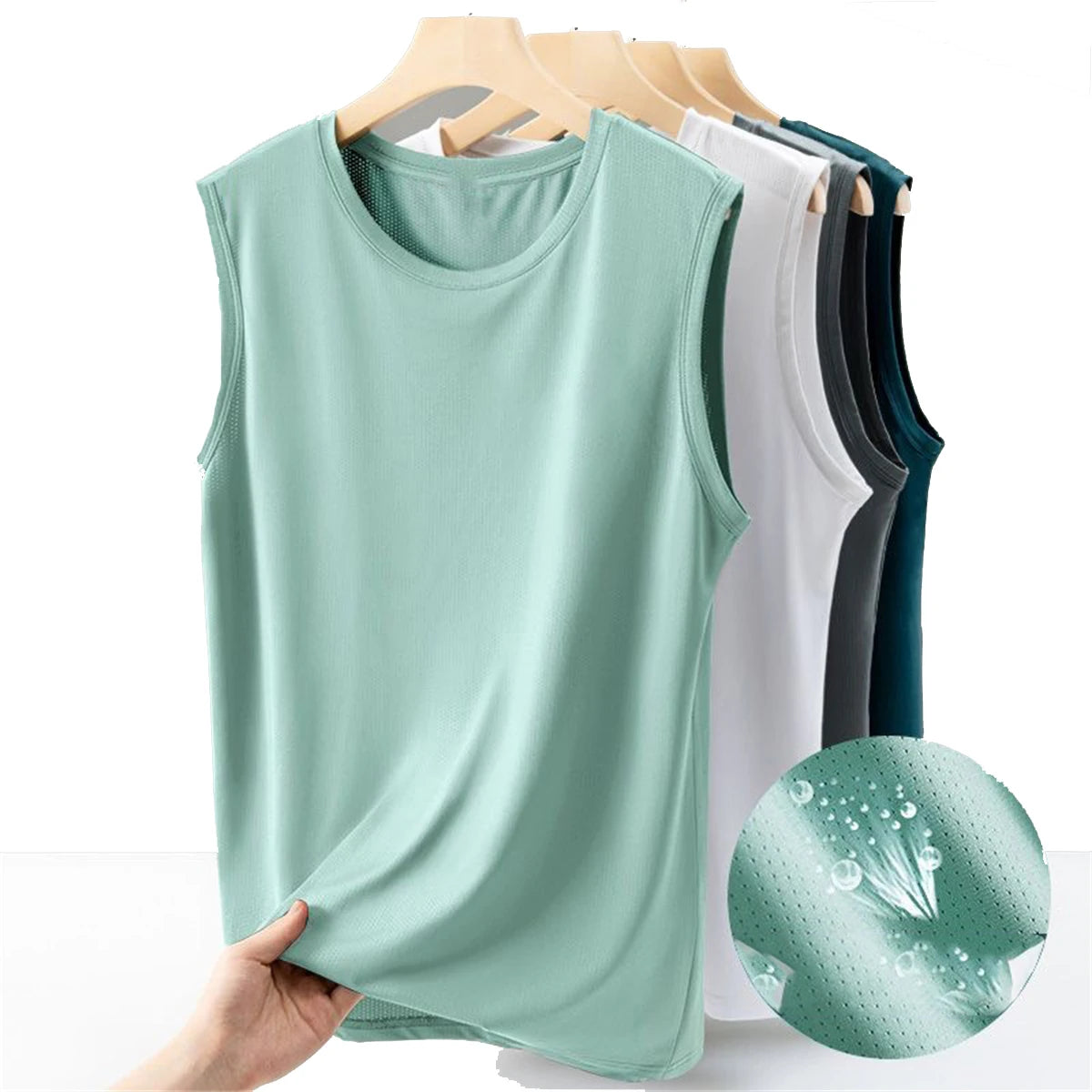 Men's solid color casual sleeveless tank top round neck Breathable Vest sweat drying tank top suitable for summer sports