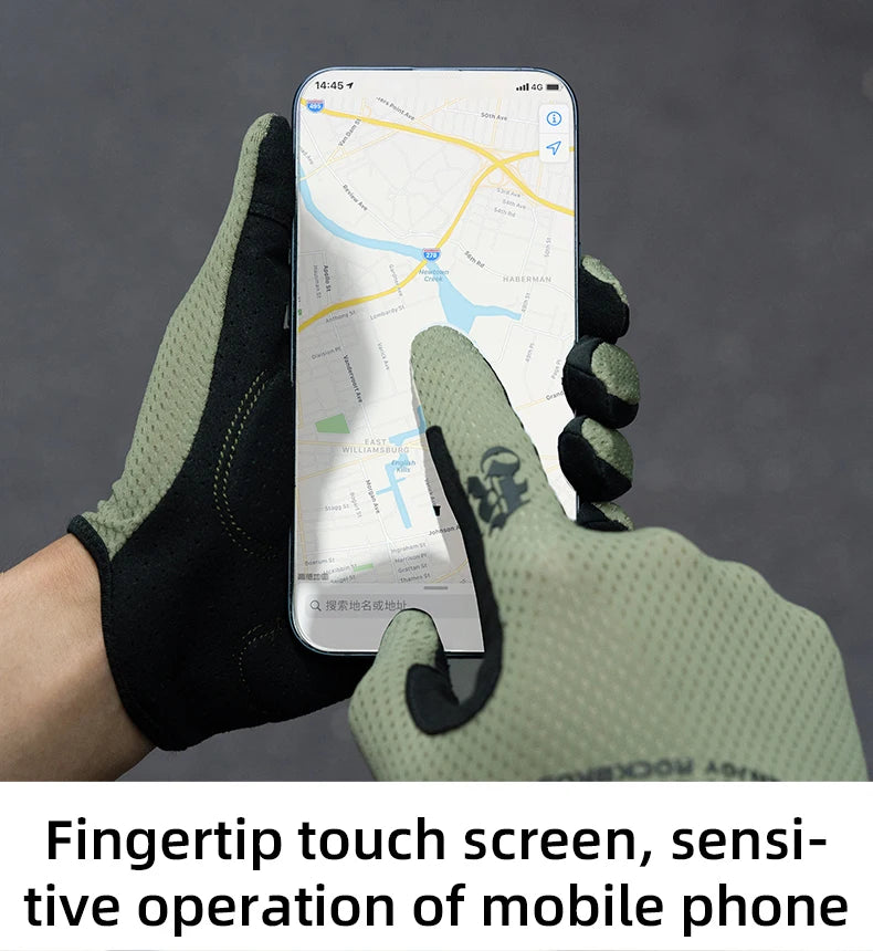 ROCKBROS Mens Full Finger Cycling Gloves Breathable Non-slip Touch Screen - Fuzzy Sports