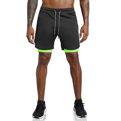Mens Sportswear Shorts Double-Layer Running Shorts 2 In 1 Bottoms