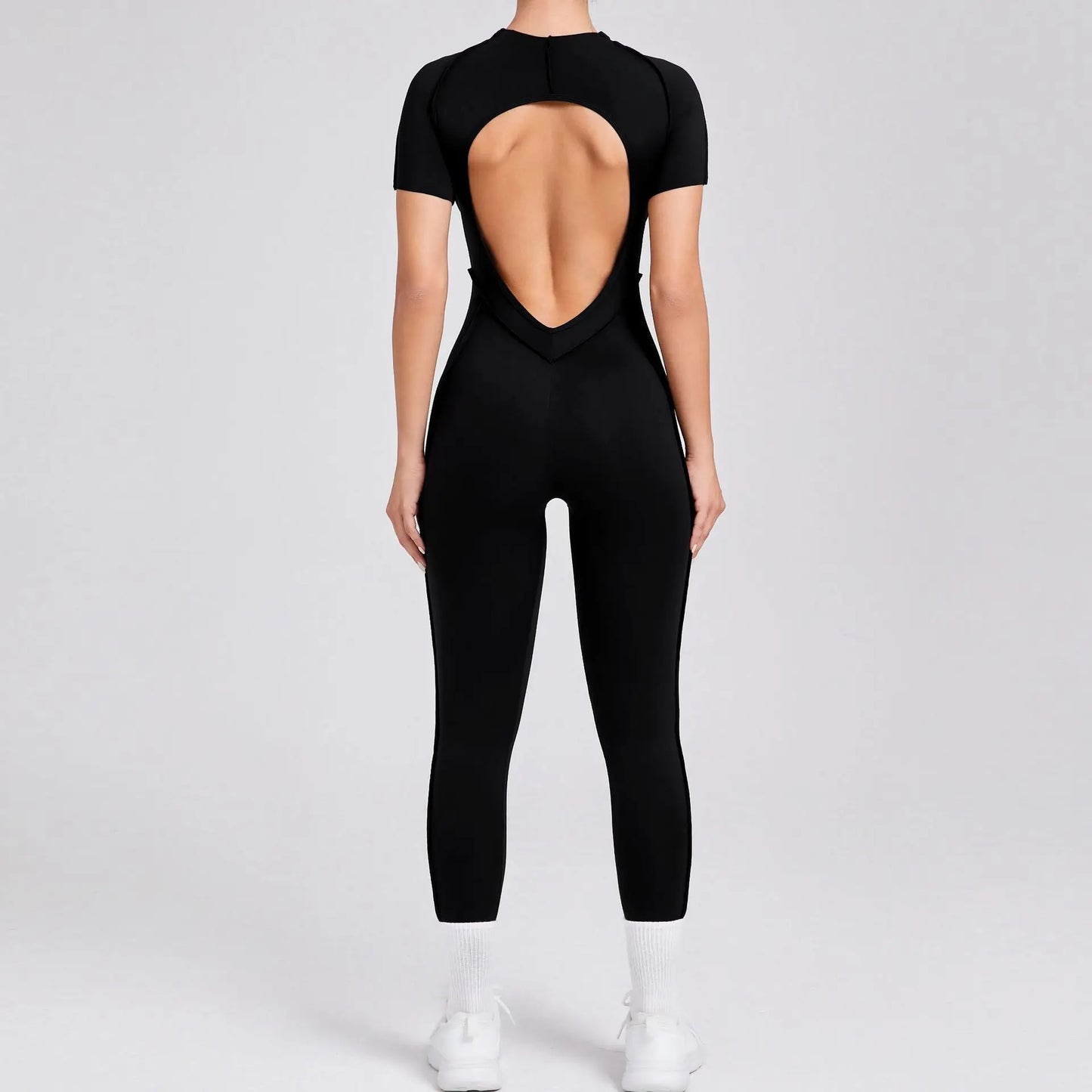 New Women's One-piece chest pad Yoga Jumpsuit leggings Short sleeve Backless