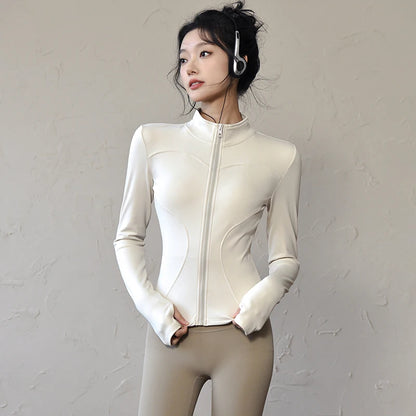 Womens Long Sleeve Sports Jacket Zipped Fitness Yoga Shirt - Fuzzy Sports