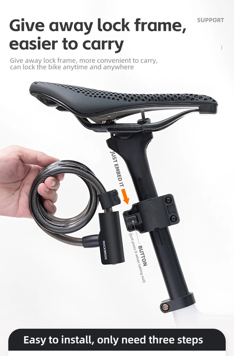 ROCKBROS Bicycle Lock Portable Anti-theft Bike Cable Lock with Keys Zinc Alloy