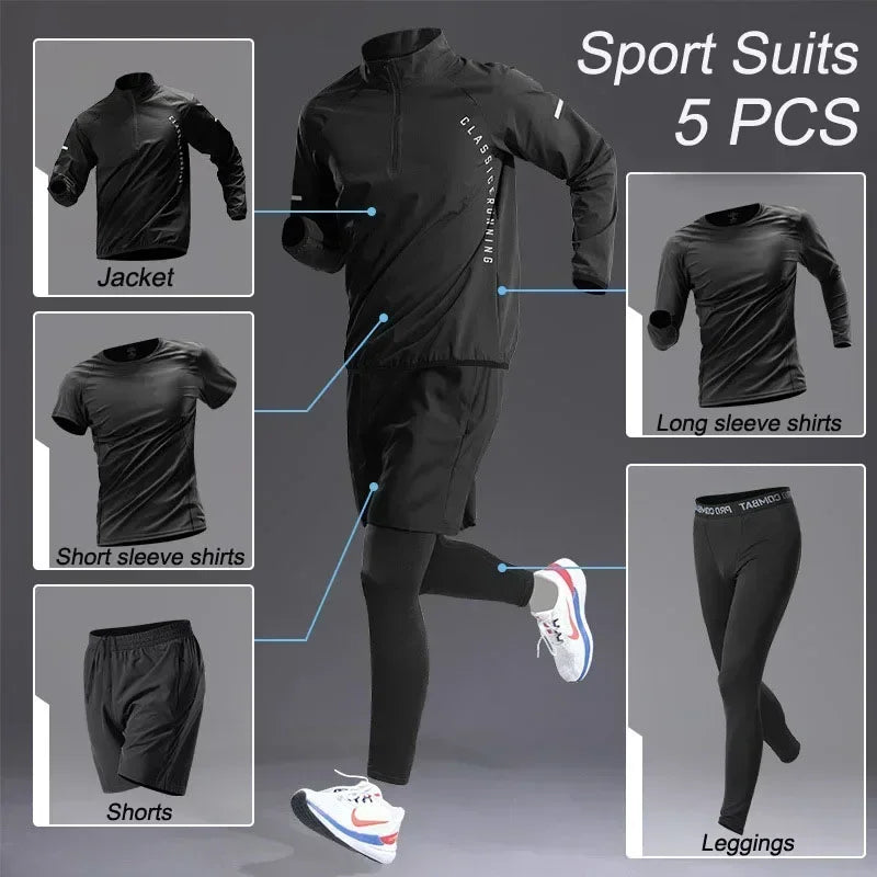 Men's Quick Dry Sport 1-5 PCS Set Workout Suit Fitness Running Sports