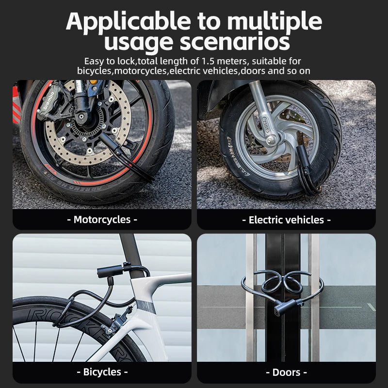 ROCKBROS Bicycle Lock Portable Anti-theft Bike Cable Lock with Keys Zinc Alloy