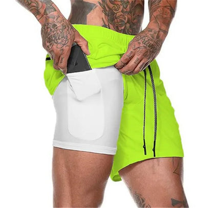 Mens Sportswear Shorts Double-Layer Running Shorts 2 In 1 Bottoms