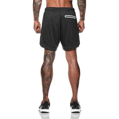 Mens Sportswear Shorts Double-Layer Running Shorts 2 In 1 Bottoms