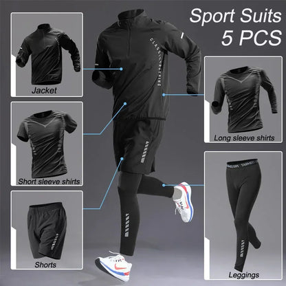 Men's Quick Dry Sport 1-5 PCS Set Workout Suit Fitness Running Sports