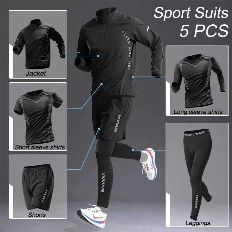 Sport 1-5 PCS Sets Workout Men's Quick Dry Jacket Suit Fitness Running Sets Sports Jogging Pants Workout Sportswear Track Suit